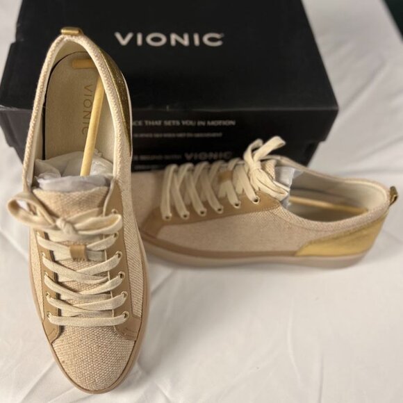 Vionic Winny 2 Sneaker Women's 13M Canvas Linen, Gold Lace-Up Shoes - Picture 6 of 7